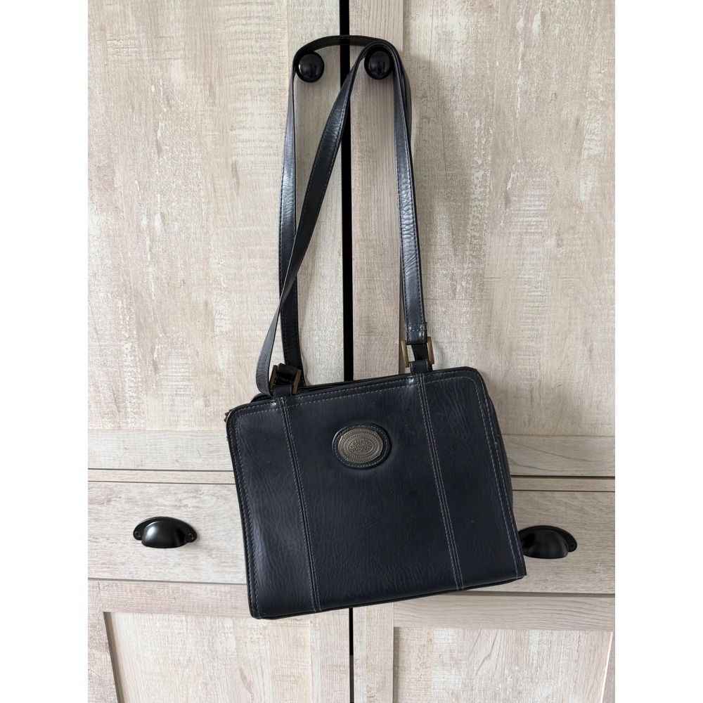 Nine & Co By Nine West Black Structured Shoulder Bag Y2K Vinyl Purse Brass Logo